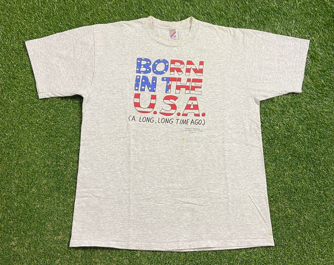 Vintage Born in the USA T Shirt Tee Made USA Size Xtra Large XL United States of America Patriotic Funny Saying Comical 1990s 90s