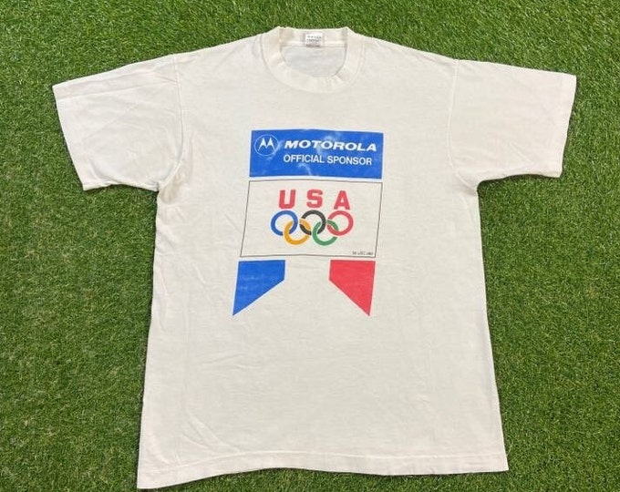 Vintage Olympic USA T Shirt Tee Made USA Size Large L Torch World Games Barcelona Dream Team Jordan 1990s 90s