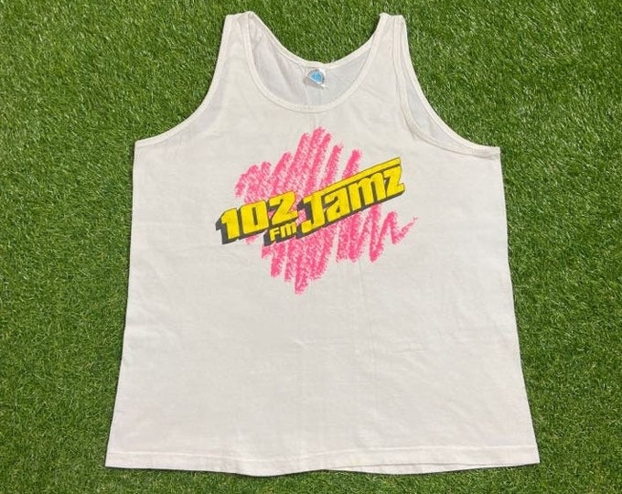 Vintage 102 FM Jamz Tank Top Shirt Tee Size Xtra Large XL Classic FM Am Broadcast Music Listening Talk Show 1990s 90s
