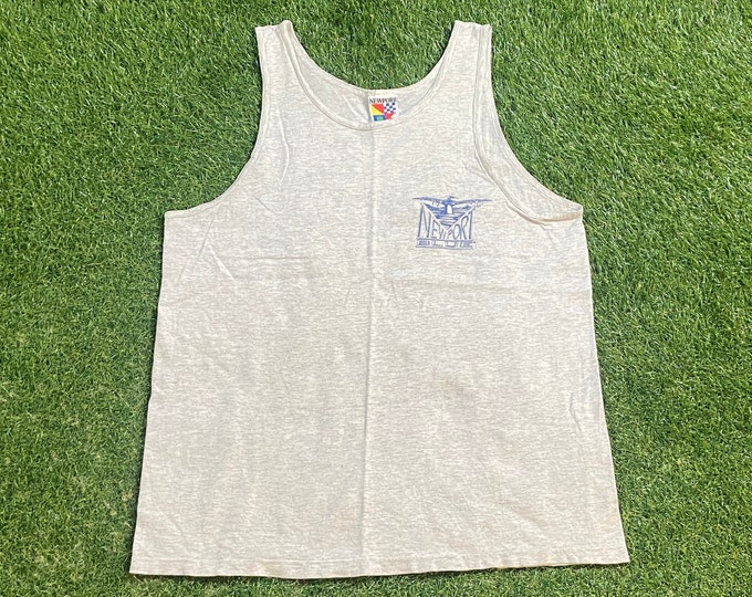 Vintage Newport Blue Tank Top Shirt Size Medium M Classic Rare 1990s 90s Fishing Fish Bass Pro Shop