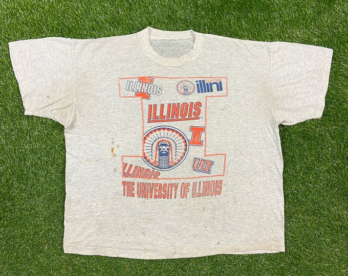 Vintage University Of Illinois T Shirt Tee Size XXL 2XL NCAA College Basketball Fighting Illini  Chicago 1990s Classic Chief