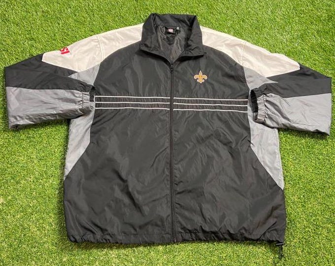 Vintage New Orleans Saints Windbreaker Jacket Reebok Size XXL 2XL NFL Football NOLA Drew Brees Big Easy Louisiana Light Rain Coat 1990s 90s