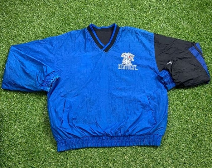 Vintage University Kentucky Wildcats Reversible Pull Over Jacket Size Large L NCAA College Basketball Lexington Go Big Blue Classic 1990s