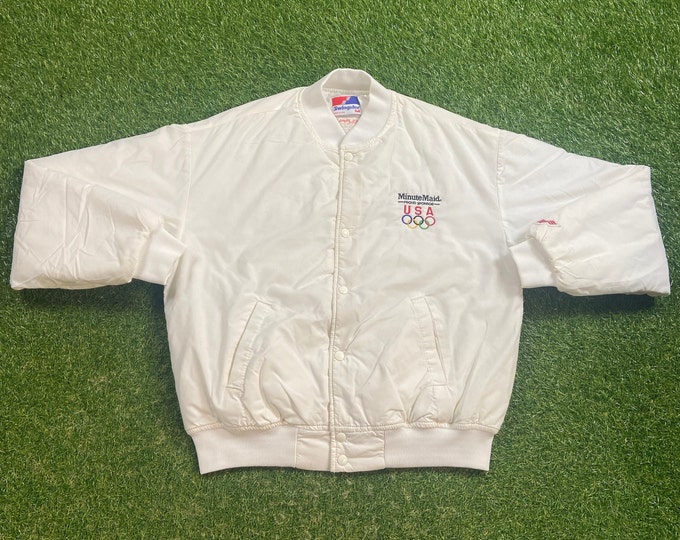Vintage USA Olympics Bomber Jacket Made USA Size Medium M Team USA Dream Team Minute Maid Sponsor Torch 1990s 90s