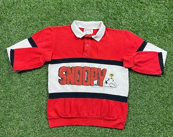 Vintage Snoopy Camisa Polo de Manga Larga Molinos de Nuez Moscada Hecho USA Tamaño Pequeño S Cacahuetes Charlie Brown 1980s 80s Classic Original