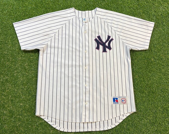 Vintage New York Yankees Pin Stripes Baseball Jersey Made USA Size Large L MLB Baseball American League Bronx Original 1990s 90s
