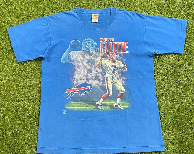 Vintage Buffalo Bills Doug Flutie T Shirt Tee Size Large L NFL Football New York Ny 1990s 90s Mafia
