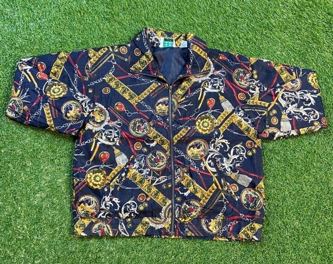 Vintage Graphic Windbreaker Zip Up Jacket EVR Size Small S Multicolor Streetwear Sport Active Wear Classic Light Rain Coat 1990s