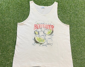Vintage Beefeater The Summer Gin Tank Top Shirt Tee Hanes Made USA Size Xtra Large XL Gin Liquor Alcohol Promo Classic 1980s 80s