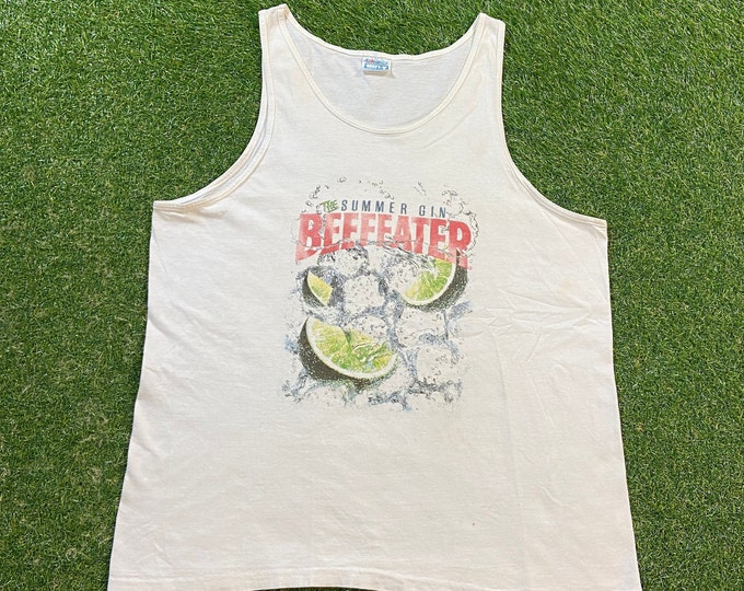 Vintage Beefeater The Summer Gin Tank Top Shirt Tee Hanes Made USA Size Xtra Large XL Gin Liquor Alcohol Promo Classic 1980s 80s