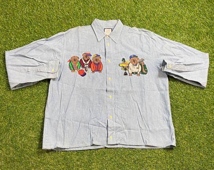 Vintage Golf Dogs Button Down Shirt Size Medium M Masters Tournament US Open Masters Collection Tiger Woods 1990s 90s