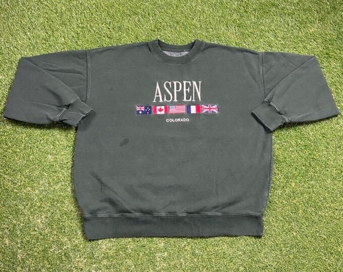 Vintage Aspen Crewneck Sweatshirt Size Xtra Large XL Colorado Denver Boulder Skiing Snowboard Mountains 1990s 90s Pull Over Oversized