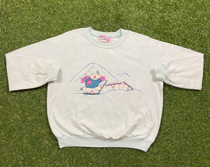 Vintage Polar Bear Skiing Crewneck Sweatshirt Teaze Made USA Size Large L Ski Mountain Resort Pull Over Oversized