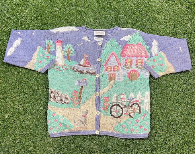 Vintage Purple Cardigan Knitted Sweatshirt Talbots Size Small S Art Graphic Comfy Warm 1990s 90s