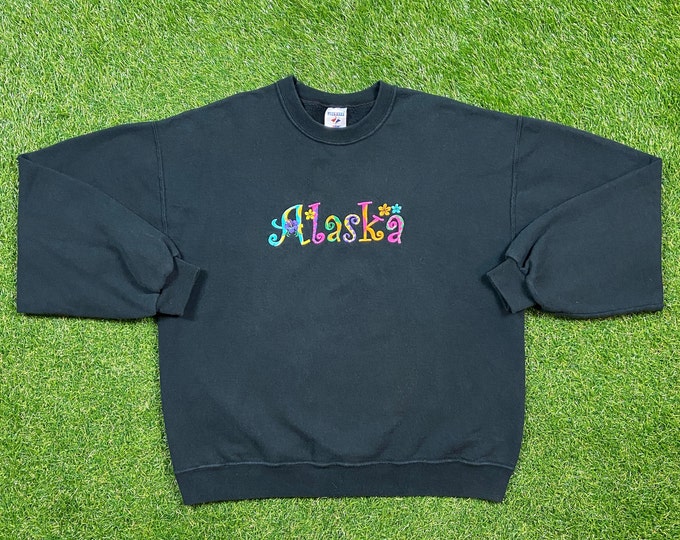 Vintage Alaska Crewneck Sweatshirt Jerzees Size Large L Northern Lights Pull Over Oversized Comfy Warm 1990s 90s