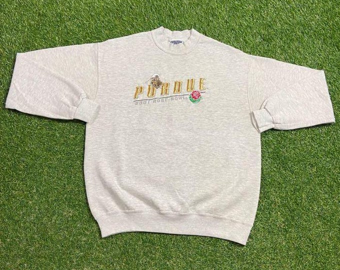 Vintage Purdue University Boilermakers 2001 Rose Bowl Crewneck Sweatshirt Lee Size Medium M NCAA College Basketball Indiana Pull Over 00s