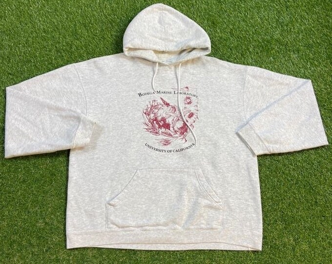 Vintage University of California Bodega Marine Laboratory Hoodie Sweatshirt Size Xtra Large XL Science College 1990s 90s Pull Over Oversized