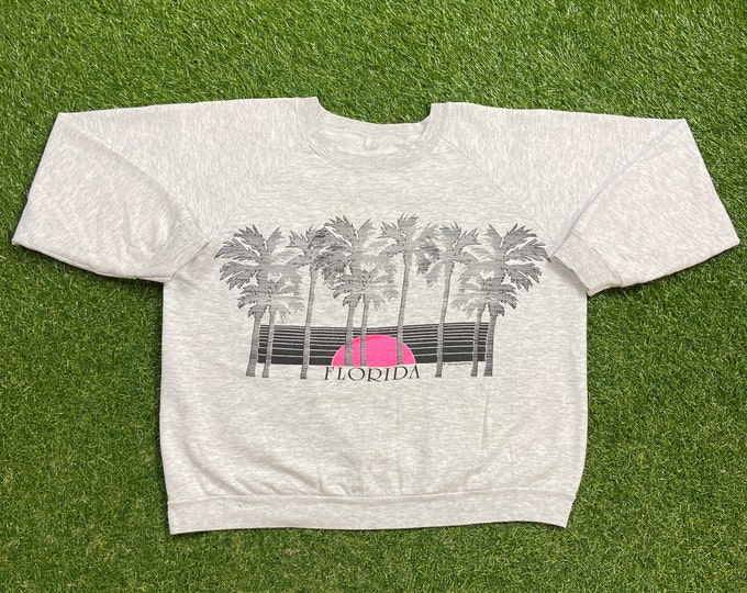 Vintage Florida Crewneck Sweatshirt Size Small S Tropical Sunshine State FL Beach Tourist Travel 1990s 90s Pull Over Oversized
