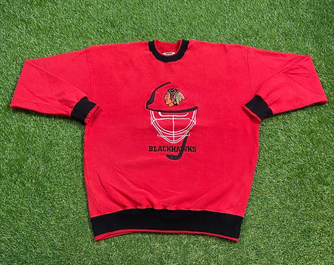 Vintage Chicago Blackhawks Crewneck Sweatshirt Made USA Size Xtra Large XL NHL Hockey Illinois Pull Over Oversized