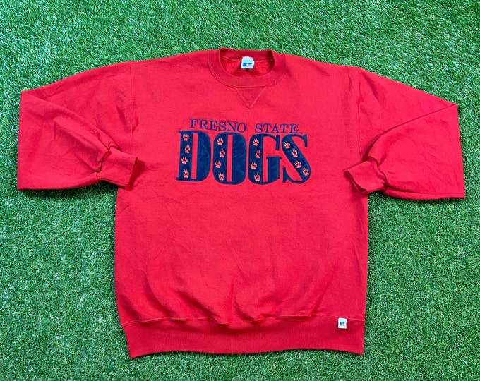 Vintage Fresno State Dogs Crewneck Sweatshirt Russell Athletic Made USA Size Large L NCAA College Football California State University 1990s
