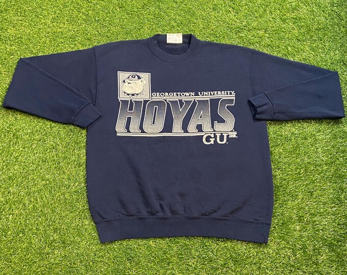 Vintage Georgetown University Hoyas Crewneck Sweatshirt Size Large L Washington DC NCAA College Basketball Pull Over Oversized 1990s 90s