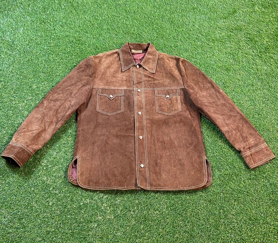 Vintage Brown Leather Button Down Shirt Genuine Leather Size Medium M Authentic American Apparel Quality Very Warm Coat
