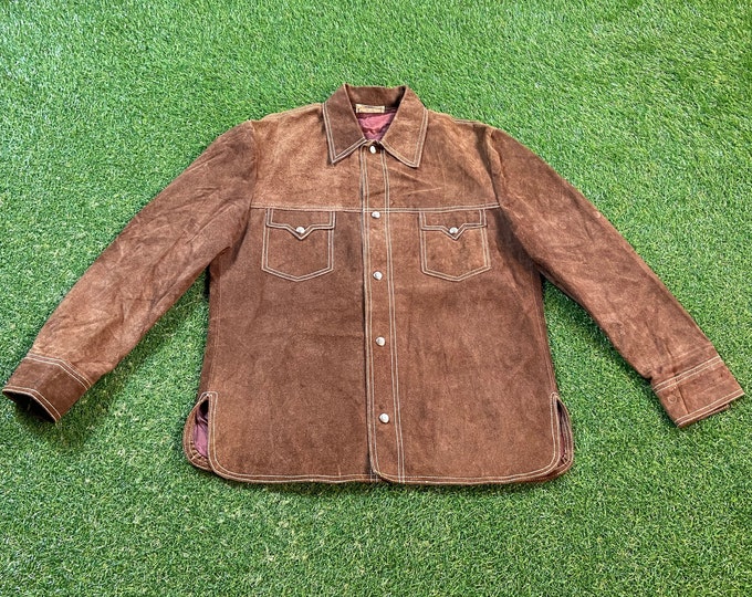 Vintage Brown Leather Button Down Shirt Genuine Leather Size Medium M Authentic American Apparel Quality Very Warm Coat