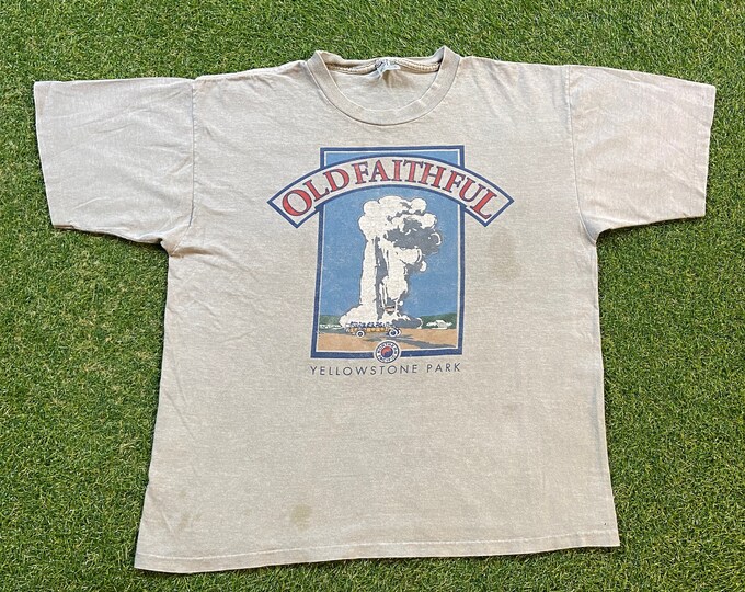 Vintage Old Faithful Yellowstone National Park T Shirt Tee SDI Made USA Size Large L Hike Wyoming Montana Idaho 1990s 90s
