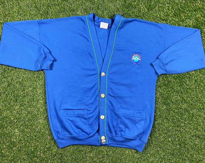 Vintage Mexico Cardigan Sweater Koko Tok Size Medium M Cancun Mexico City 1980s 80s