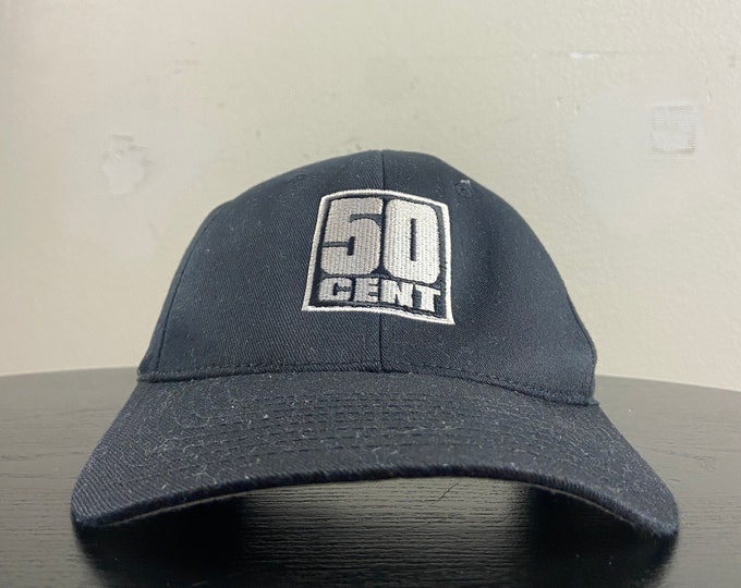 Vintage 50 Cent Fitted Hat Flex Fit Size L / XL Rock the Mic Fest Hip Hop Rap Music Rare Print Rap tee Bootleg East Coast New York City 00s