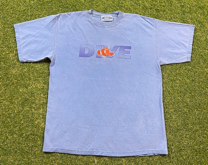 Vintage Scuba Quest T Shirt Tee Designated Diver Size Large L Florida FL Aquatic Deep Blue Sea Planet Ocean Scuba Diving 1990s