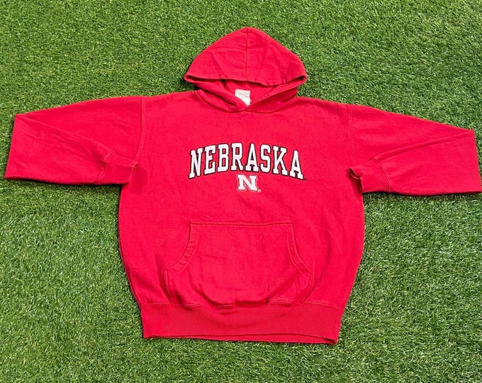 Vintage University of Nebraska Cornhuskers Hoodie Sweatshirt Size Small S NCAA College Football 1990s 90s Pull Over Oversized