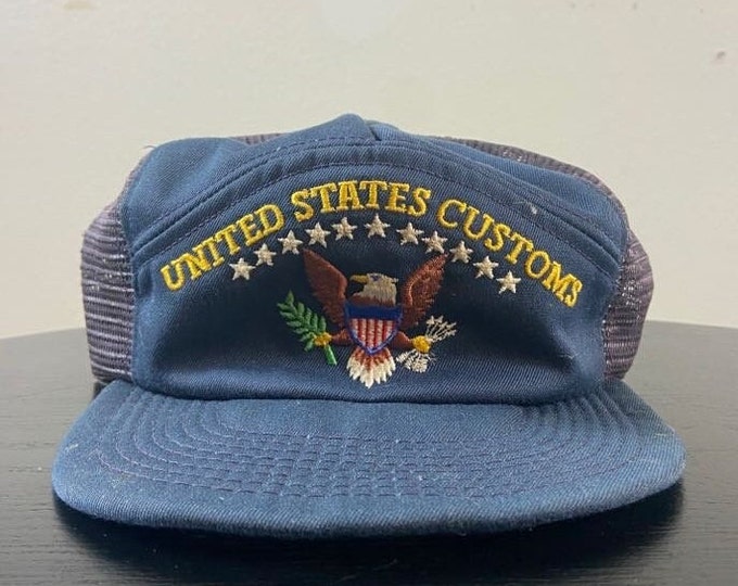 Vintage United States Customs Snapback Hat Made USA OSFA FBI Federal Bureau of Investigation Police Government 1990s 90s Distressed Worn