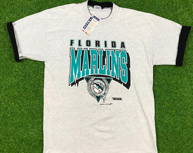 Vintage Florida Marlins T Shirt Deadstock 1991 Trench MLB Shirt Men's XL 1990s NEW With Tags Brand New Old Stock Miami Logo Roll Up Sleeves