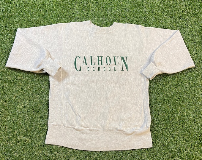 Vintage Calhoun School Crewneck Sweatshirt Champion Made USA Reverse Weave Size Large L Upper West Side New York City NYC 1990s Pull Over