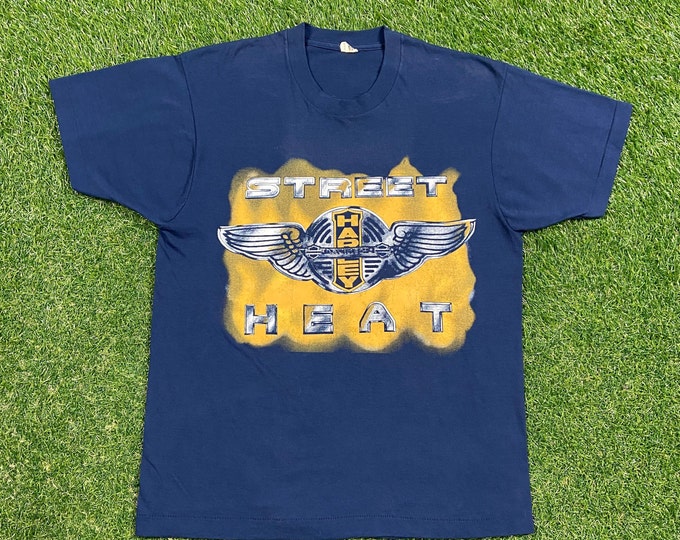 Vintage Street Heat Harley Davidson T Shirt Tee Screen Stars USA Size Large L Truckers Biker 1980s 80s
