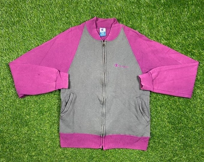 Vintage Gray Burgundy Champion Track Zip Up Sweatshirt Size Medium M Quality 1990's Oversized Comfy Great Fit Made USA Original 90s