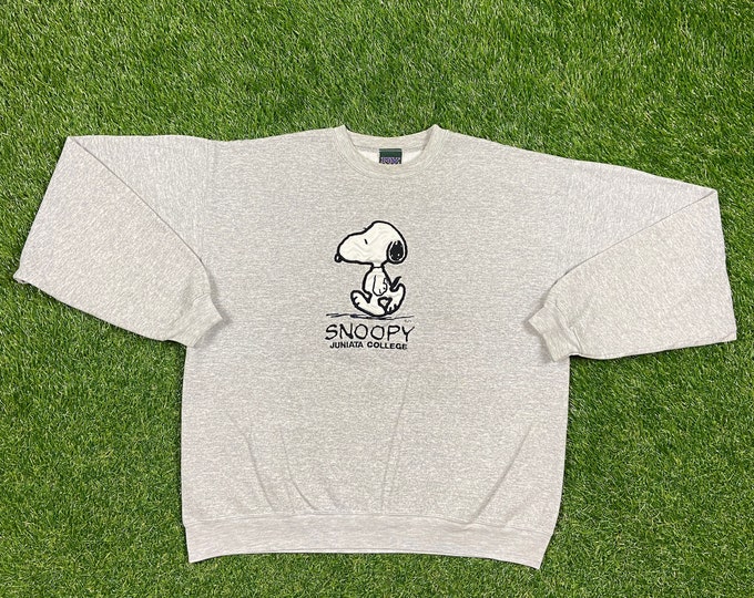 Vintage Snoopy Juniata College Crewneck Sweatshirt MV Sport Made USA Size Large L Peanuts Charlie Brown Pennsylvania Pull Over 1990s 90s
