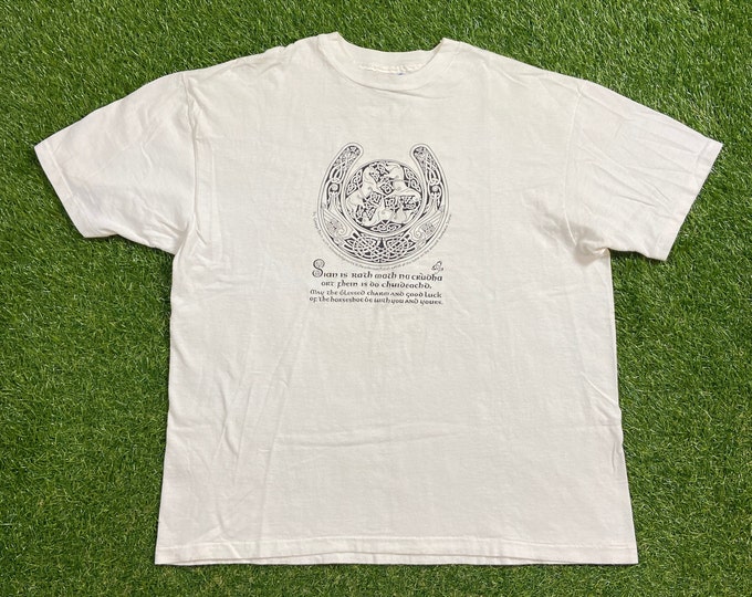 Vintage Horse Shoe T Shirt Tee Hanes Made USA Size Xtra Large XL Good Luck Charm Art Fantasy Magical Beast 1990s 90s
