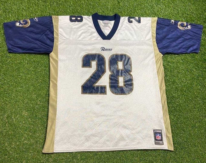 Vintage St Louis Rams Marshall Faulk #28 Jersey Reebok Size XXL 2XL NFL Super Bowl Football Missouri Los Angeles 00s