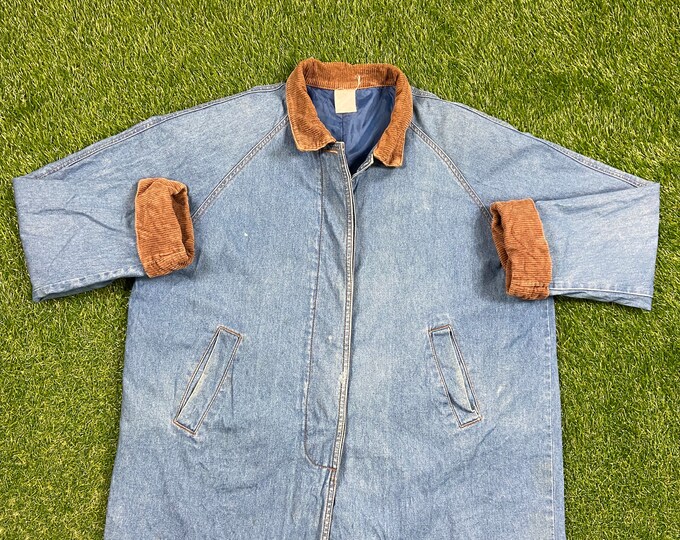Vintage Parka Jean Jacket Size Large L American USA Classic Blue Jean Jacket Button Down