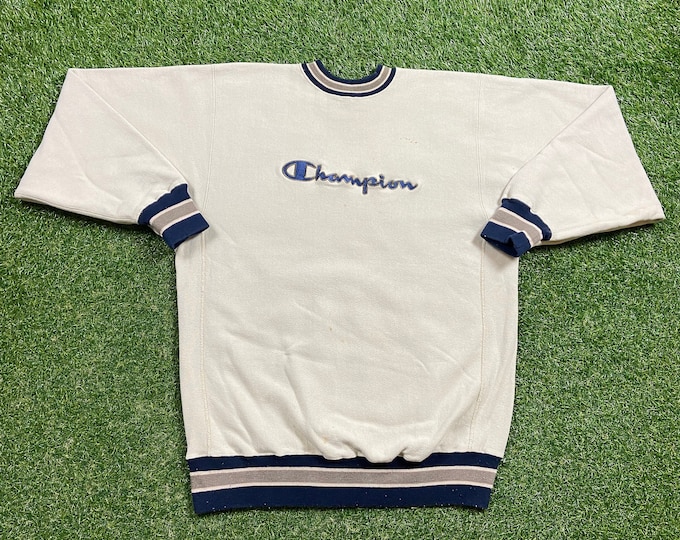 Vintage Beige Champion Crewneck Sweatshirt Made USA Size XXL 2XL Quality 1990s Oversized Great Fit Original 90s Pull Over