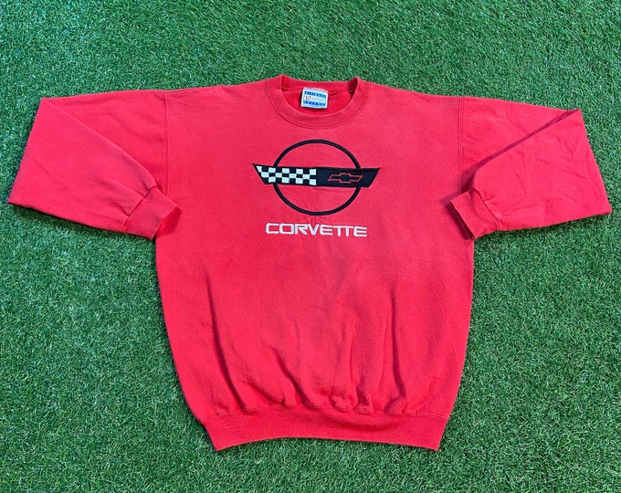 Vintage Corvette Crewneck Sweatshirt Hanes Size Medium M Speedway NASCAR Motorsports 1990s 90s Pull Over Oversized