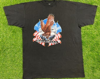 Koszulka American Eagle T w stylu vintage, urodzona w USA, rozmiar Atex 4X, lata 80., 3D, kierowcy ciężarówek, motocykliści, rzadka, Hog, USA, duża, duża i wysoka, lata 90. XX wieku