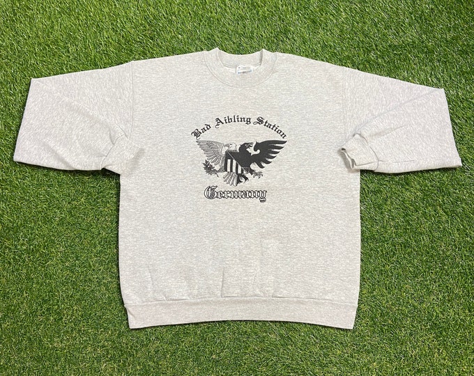 Vintage Bad Aibling Station Germany Crewneck Sweatshirt Made USA Size Medium M Ramstein Munich Berlin Deutschland 1990s 90s Pull Over