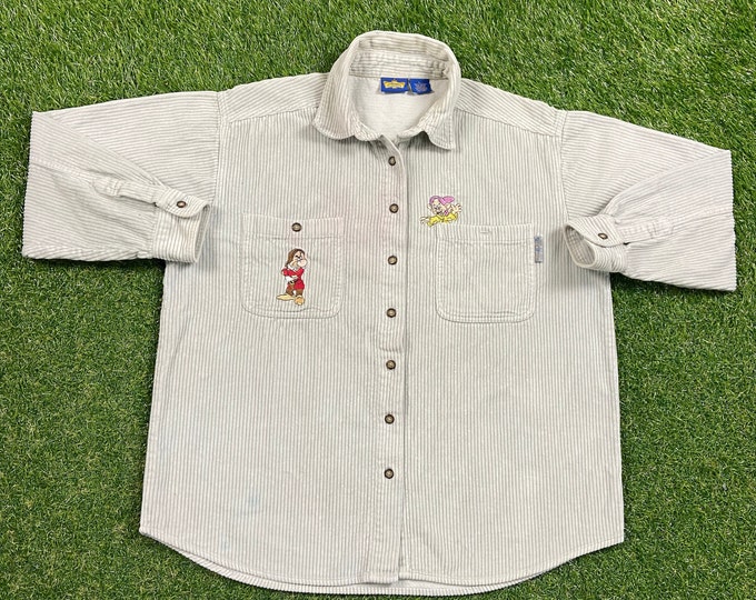 Vintage Snow White 7 Dwarfs Button Down Shirt Disney Classics Size Large L Walt Disney World Magic Kingdom 80s 90s