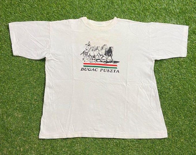 Vintage Bugac Puszta T Shirt Tee Size Large L Budapest Hungary Central Europe 1990s 90s