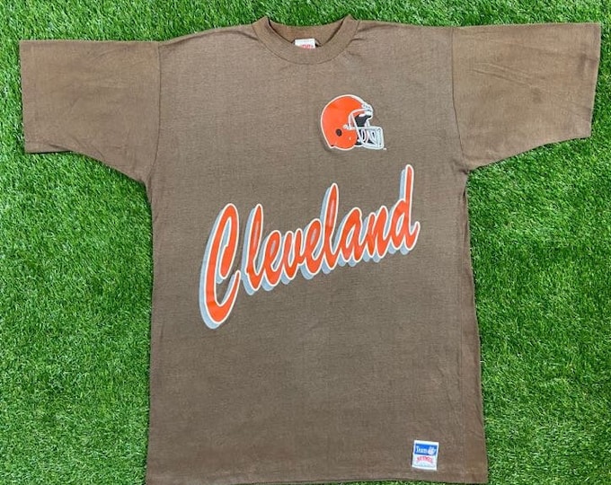 Vintage Cleveland Browns T Shirt Tee Nutmeg Mills Made USA Size 3X NFL Football Ohio Cavaliers Lebron OBJ Oversized Big and Tall