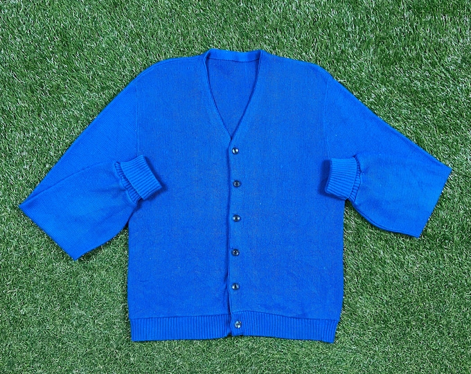 Vintage Blue Cardigan Sweater Size Small S 1980s 80s Comfy Button Down Warm