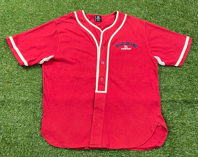 Vintage Polo Jeans Baseball Jersey Size Large L Ralph Lauren Quality RL American Apparel Bear MLB 1990s 90s